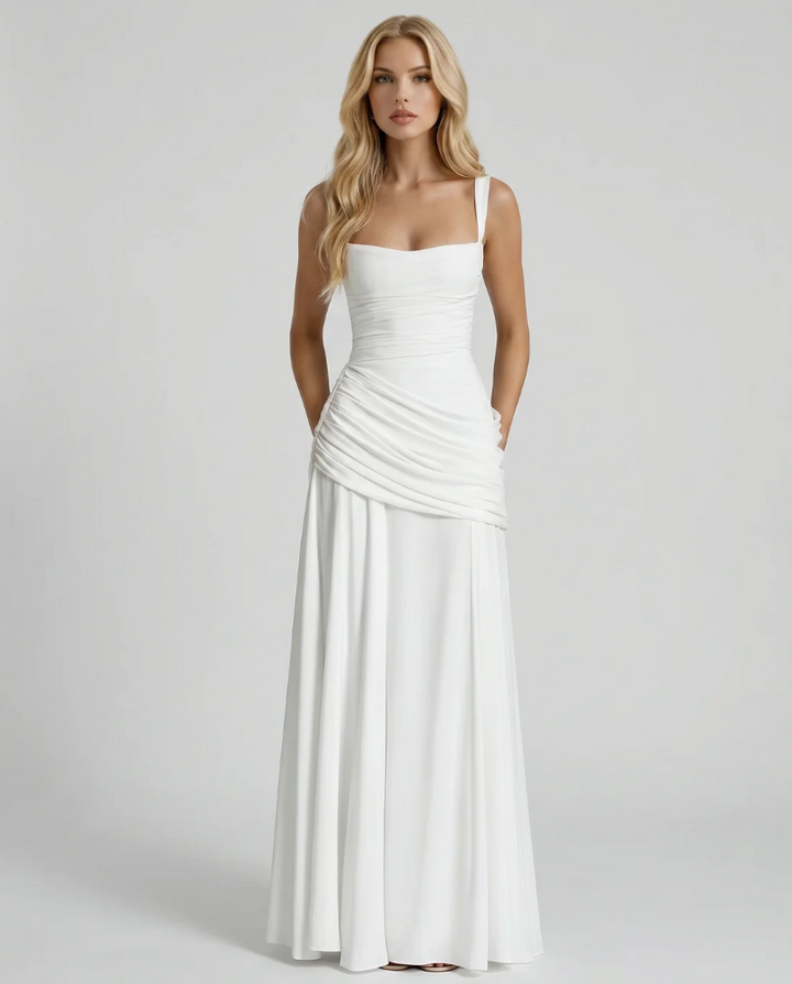 Vera | Maxi abito con scollo quadrato arricciato