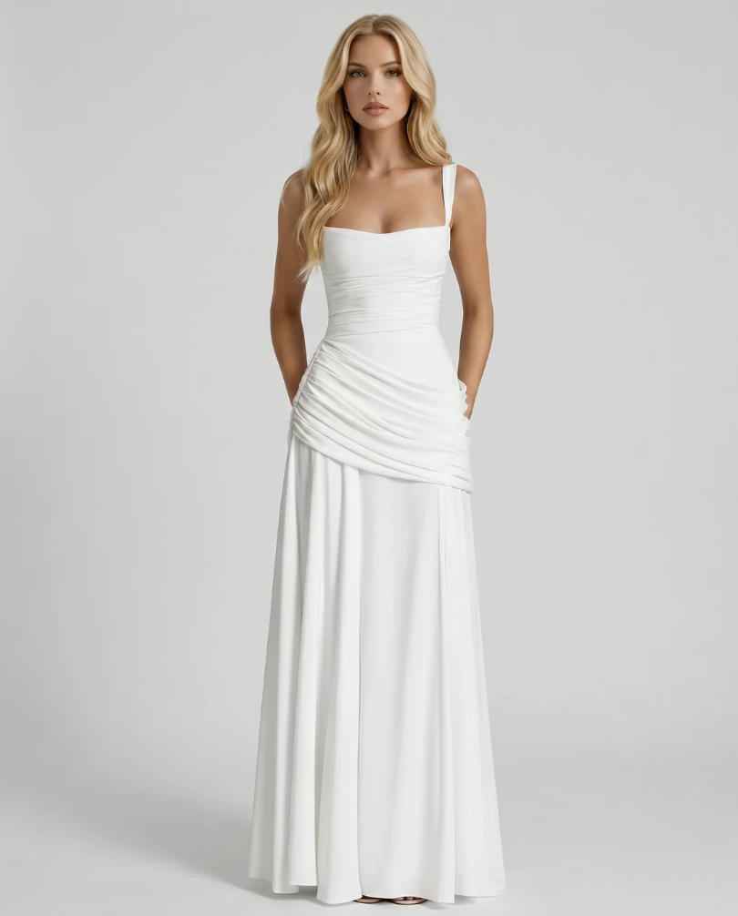 Vera | Maxi abito con scollatura quadrata arricciata