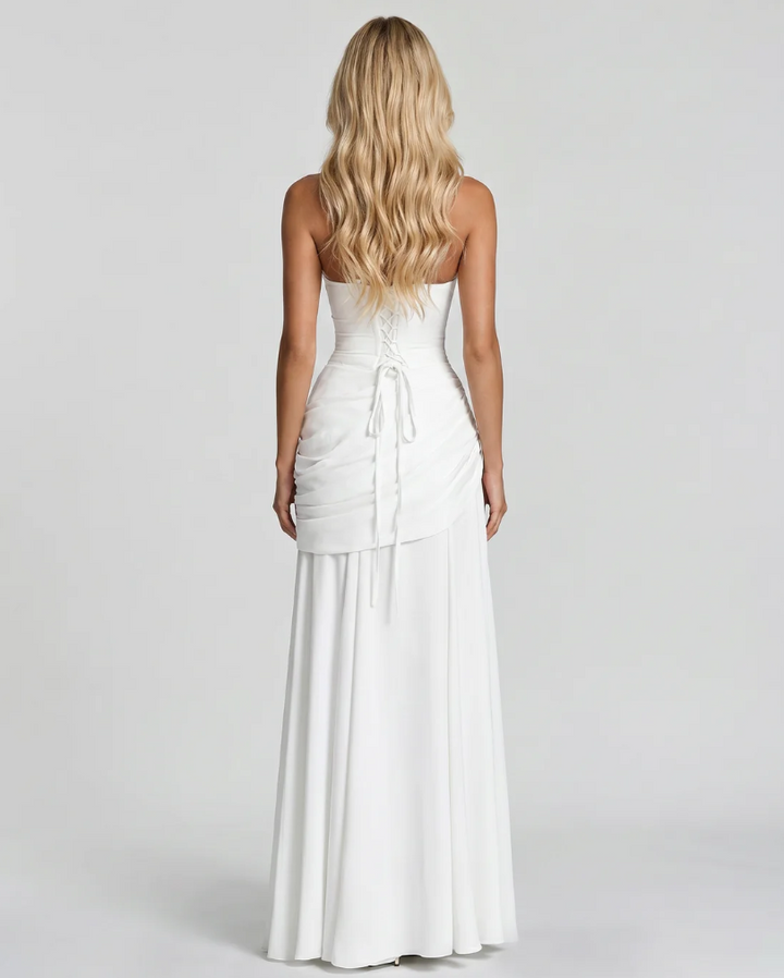 Vera | Maxi abito con scollatura quadrata arricciata
