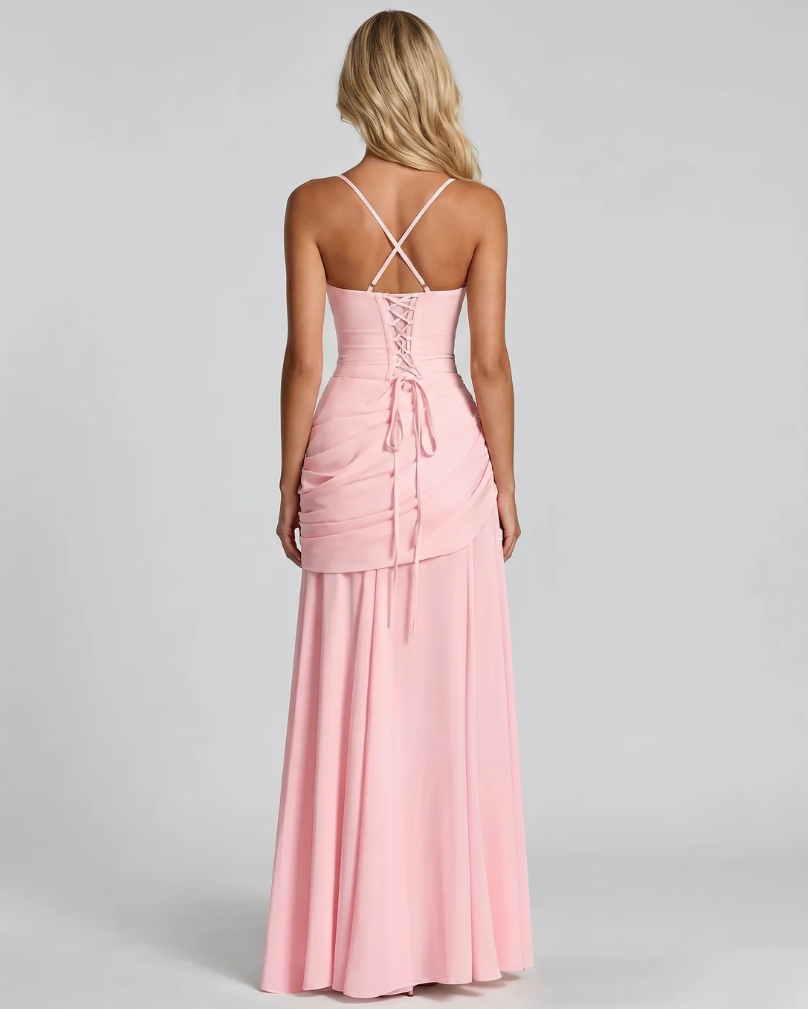 Vera | Maxi abito con scollatura quadrata arricciata