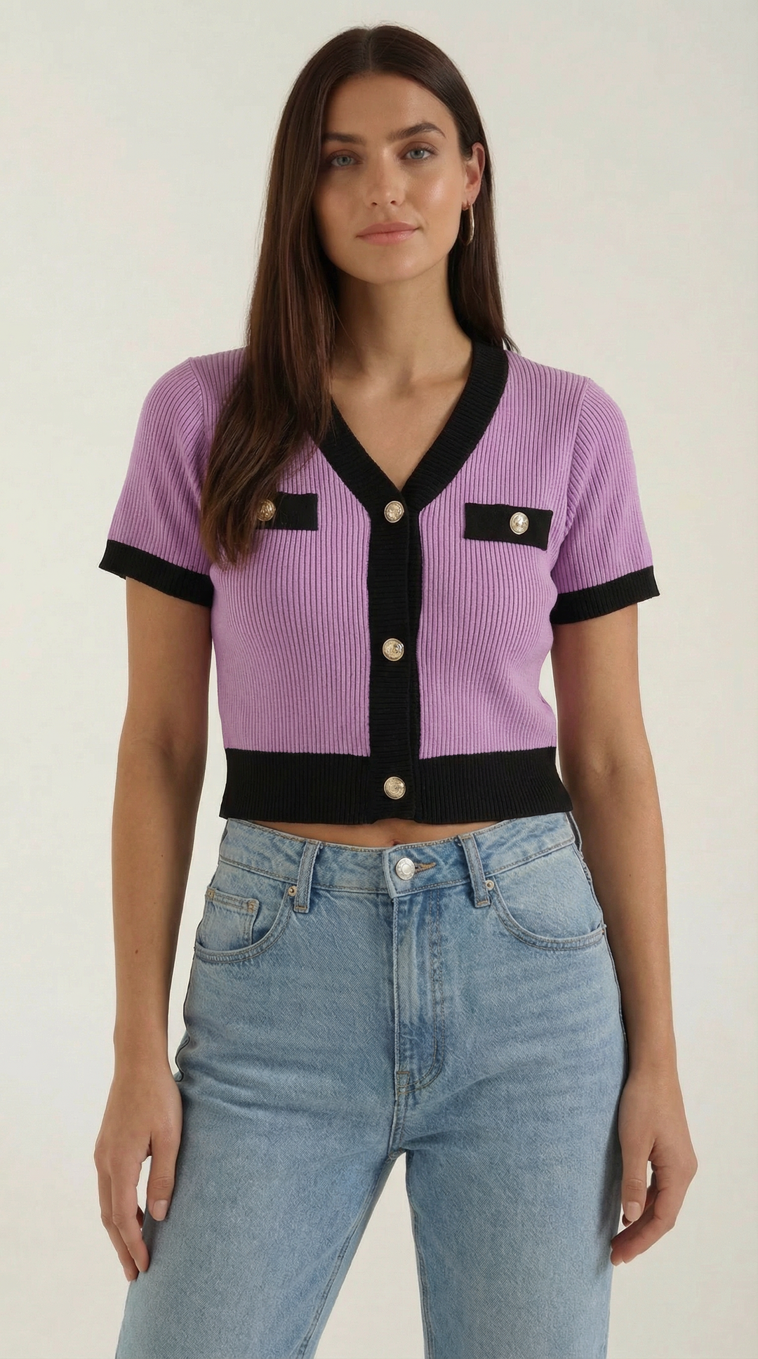 Cardigan aderente a maglia con maniche corte