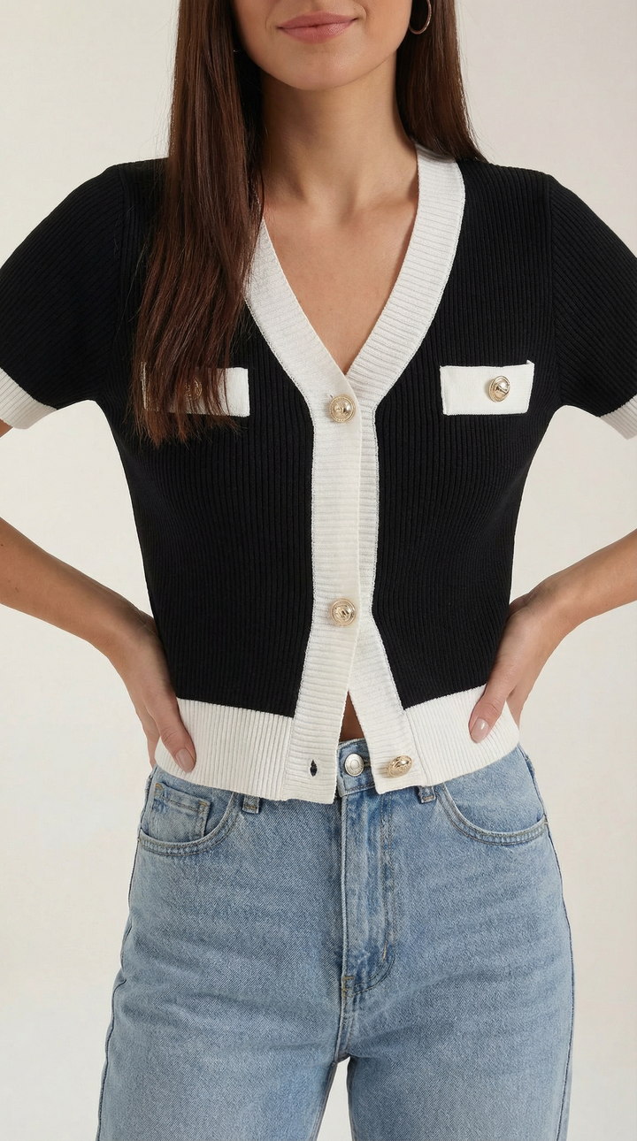 Cardigan aderente a maglia con maniche corte