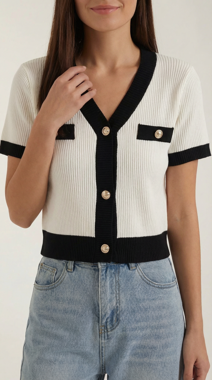 Cardigan aderente a maglia con maniche corte