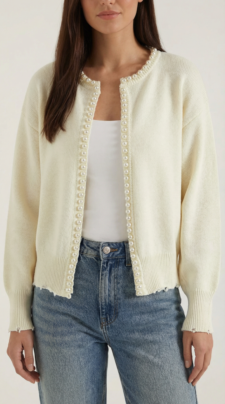 Cardigan lavorato con bottoni in madreperla