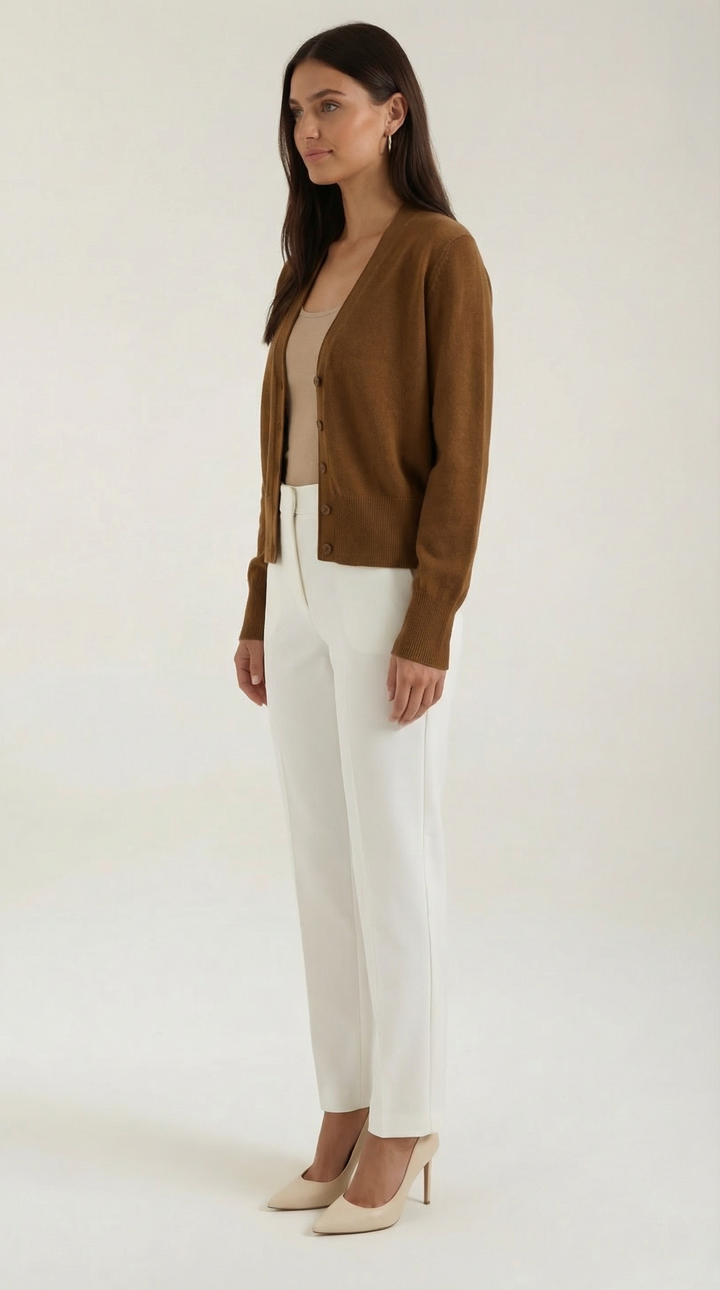 Cardigan lavorato a maglia con scollatura a V in stile senza tempo