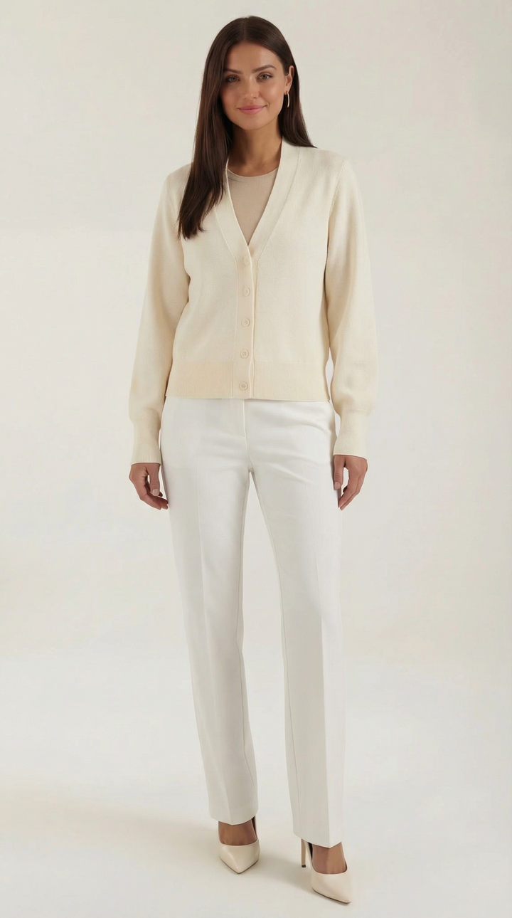 Cardigan lavorato a maglia con scollatura a V in stile senza tempo