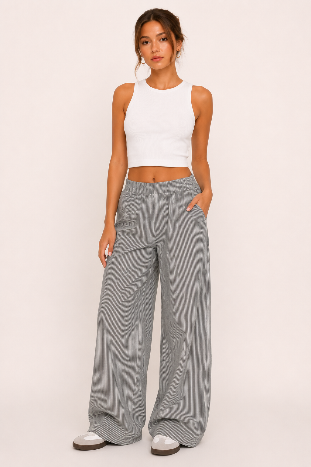 Pantaloni larghi a righe con cintura elastica