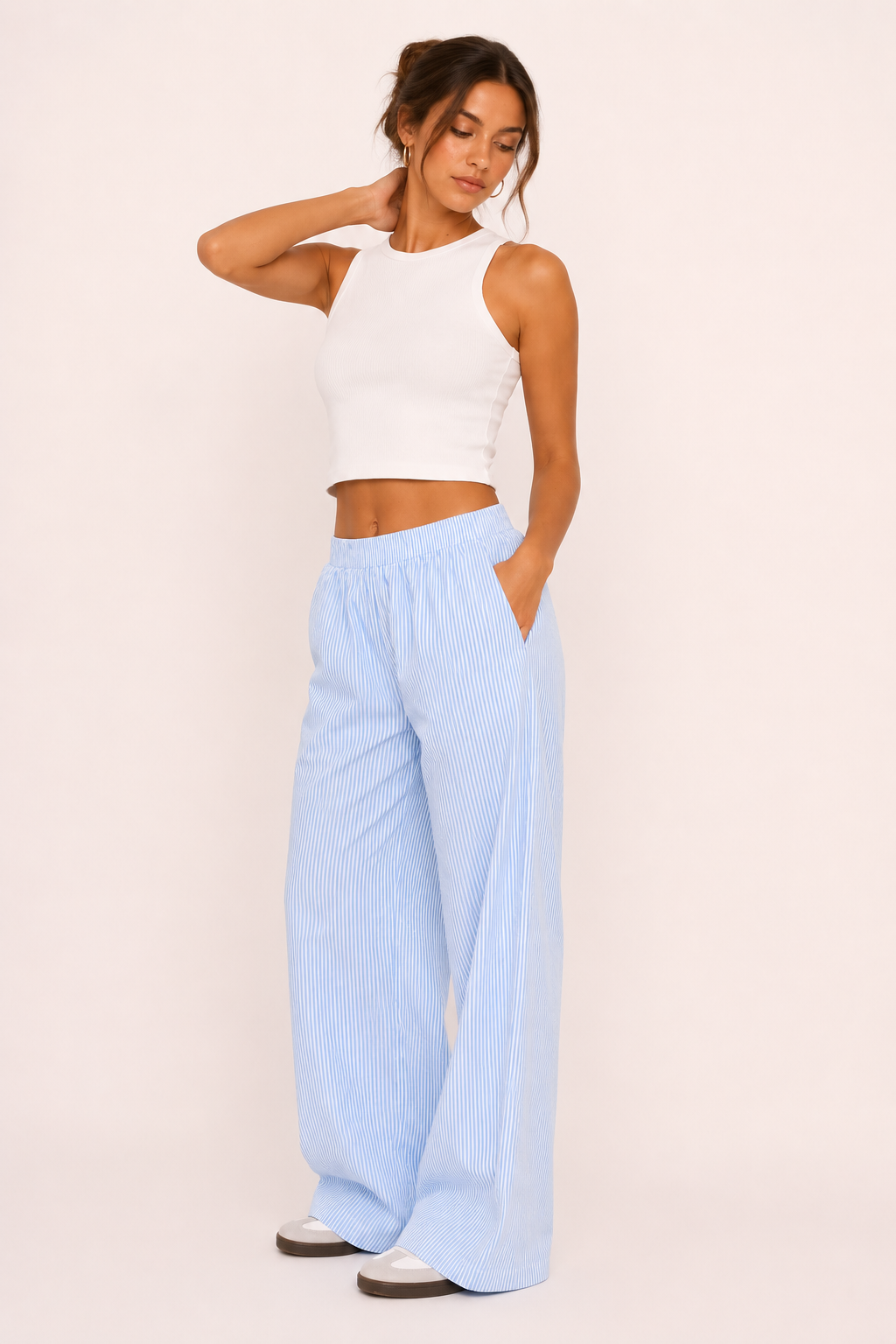 Pantaloni larghi a righe con cintura elastica