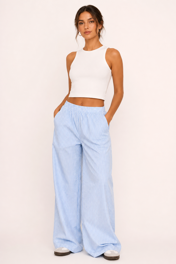 Pantaloni larghi a righe con cintura elastica