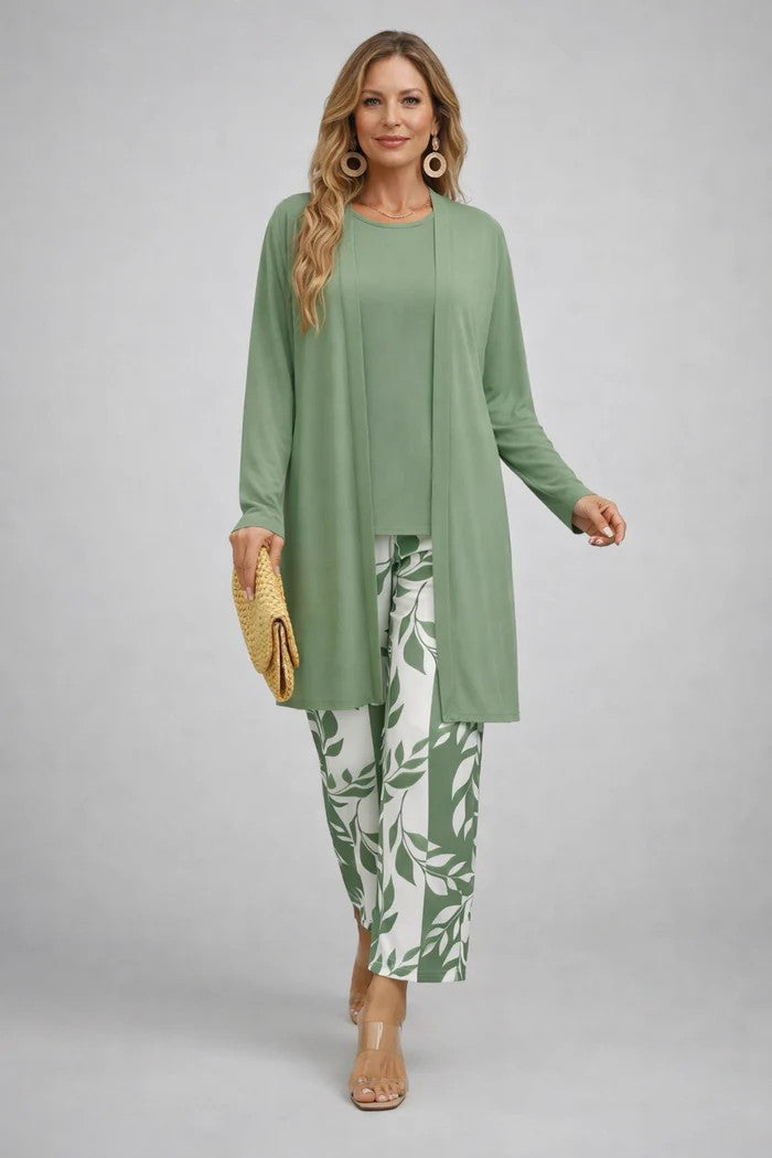 Completo a tre pezzi con top lungo e pantaloni