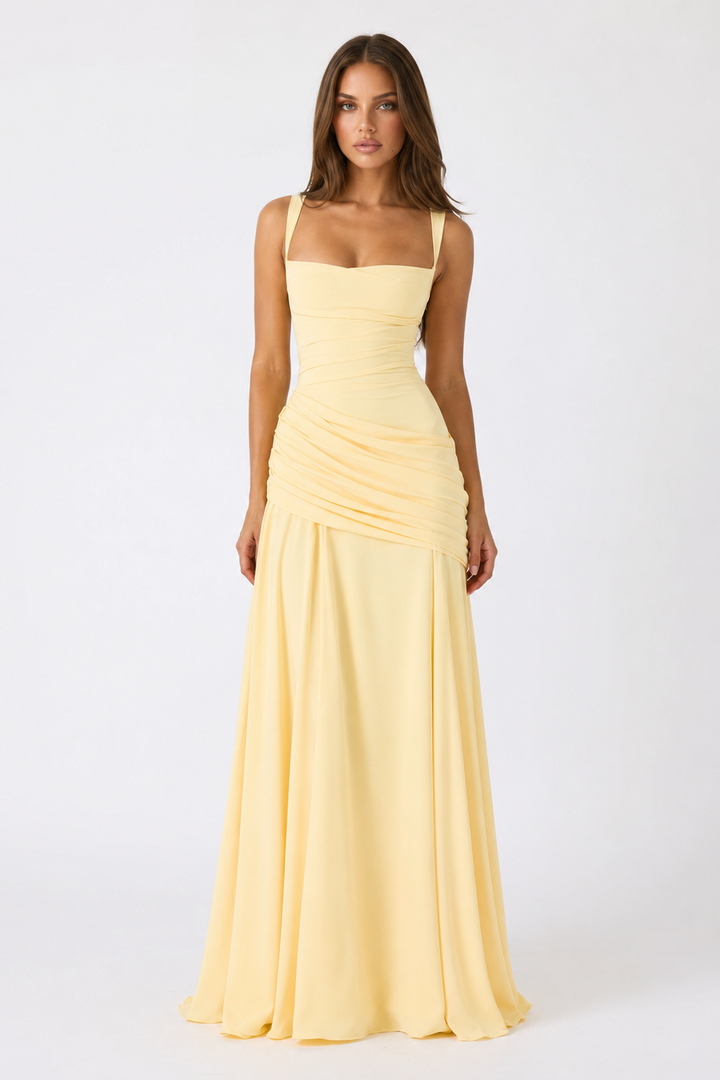 Vera | Maxi abito con scollo quadrato arricciato