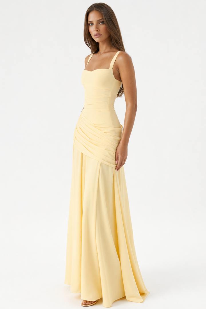 Vera | Maxi abito con scollo quadrato arricciato