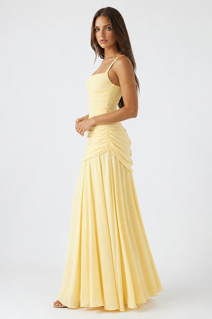 Vera | Maxi abito con scollo quadrato arricciato