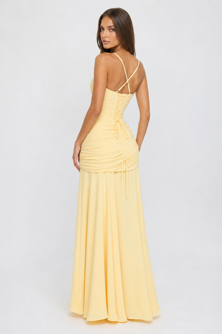 Vera | Maxi abito con scollo quadrato arricciato