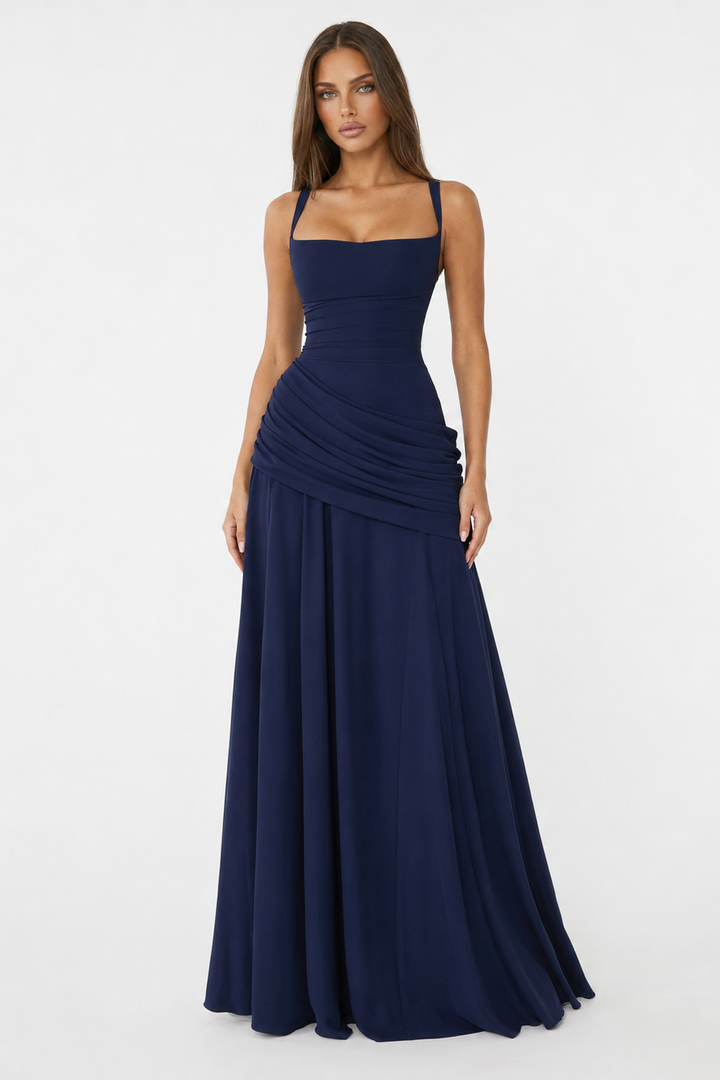 Vera | Maxi abito con scollo quadrato arricciato