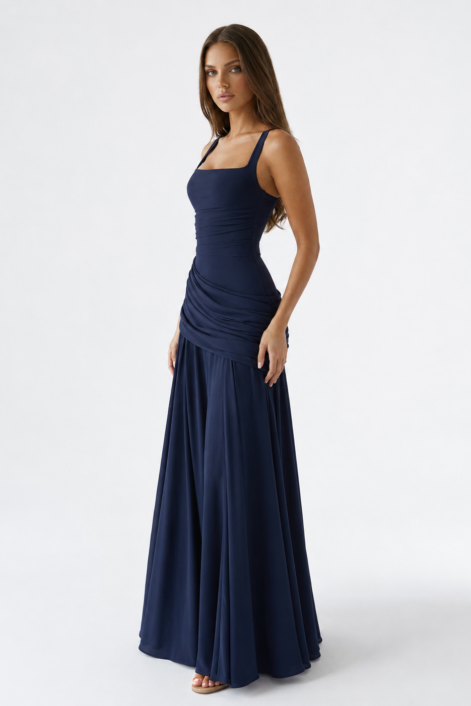 Vera | Maxi abito con scollo quadrato arricciato