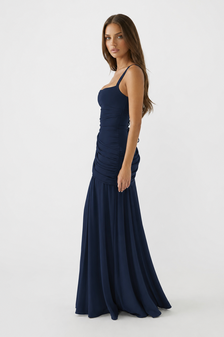 Vera | Maxi abito con scollo quadrato arricciato