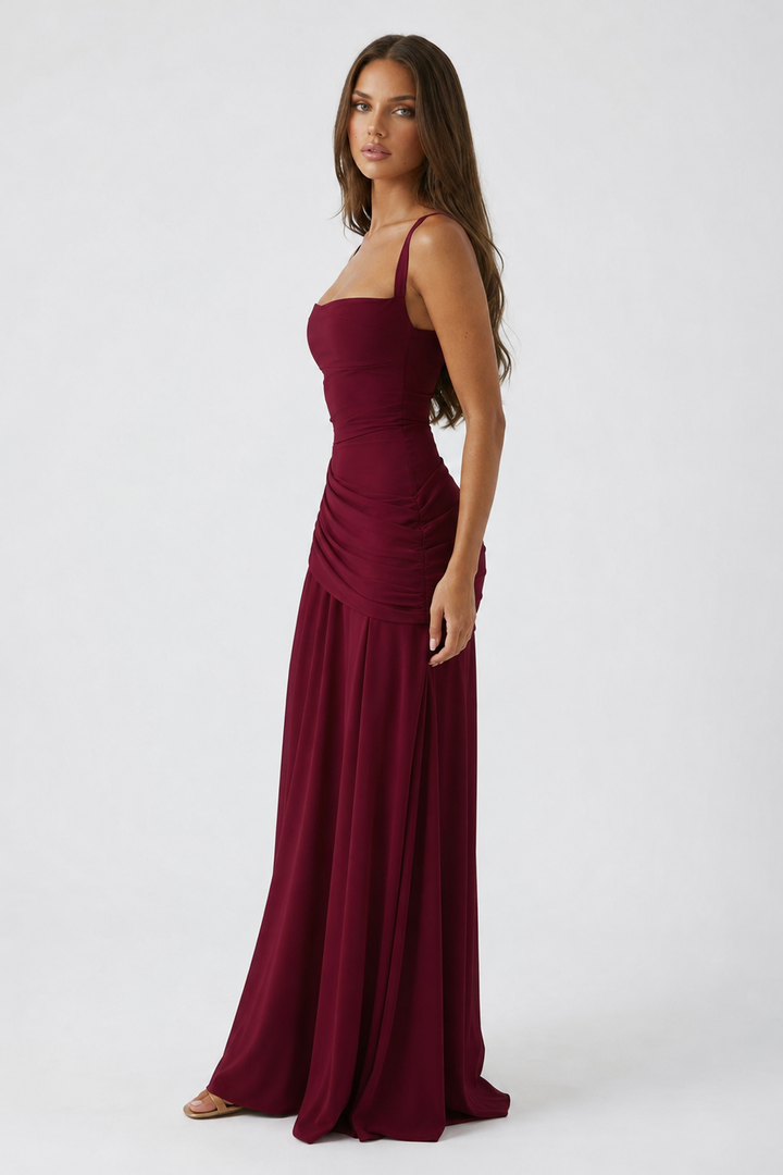 Vera | Maxi abito con scollo quadrato arricciato
