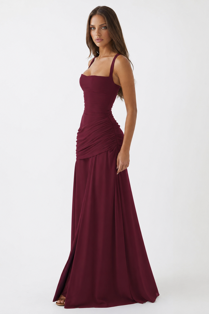 Vera | Maxi abito con scollo quadrato arricciato