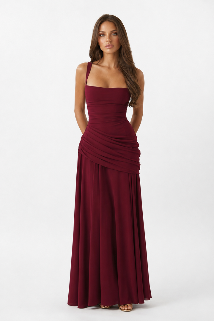 Vera | Maxi abito con scollo quadrato arricciato