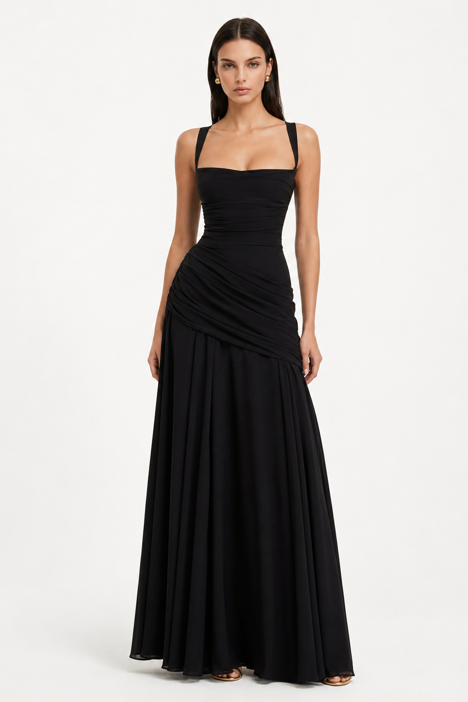 Vera | Maxi abito con scollatura quadrata arricciata