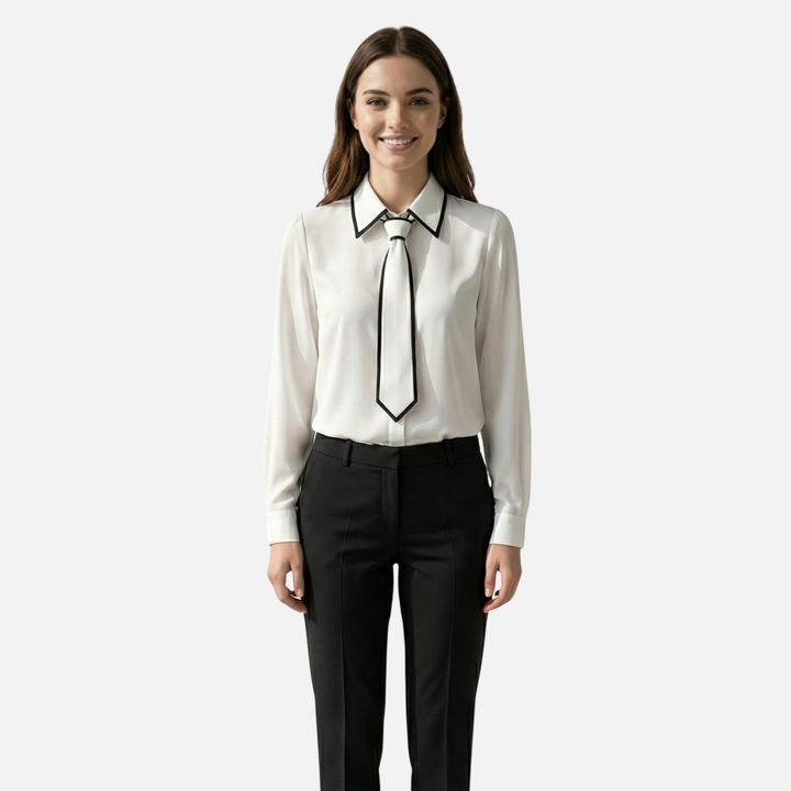 Blusa con bordo a contrasto e cravatta rimovibile