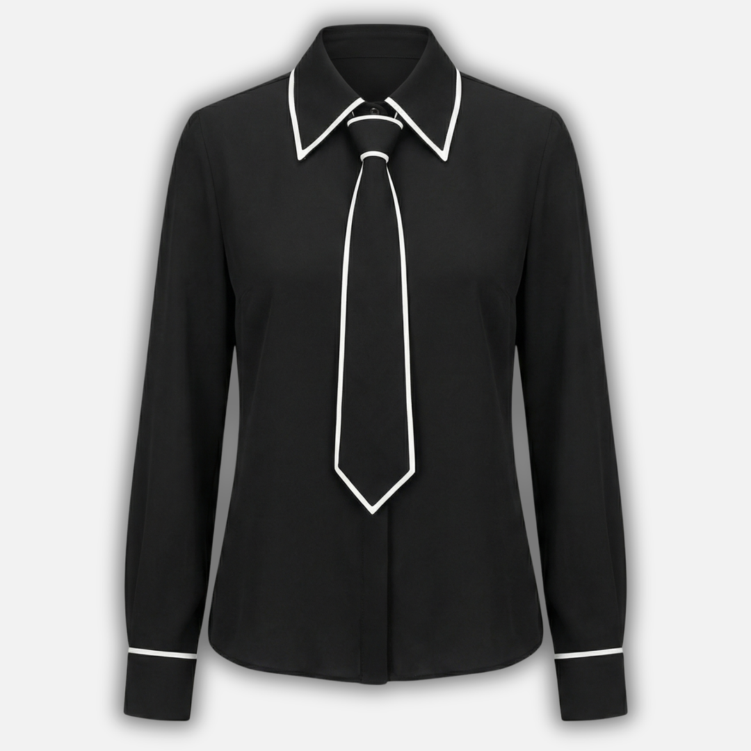 Blusa con bordo a contrasto e cravatta rimovibile