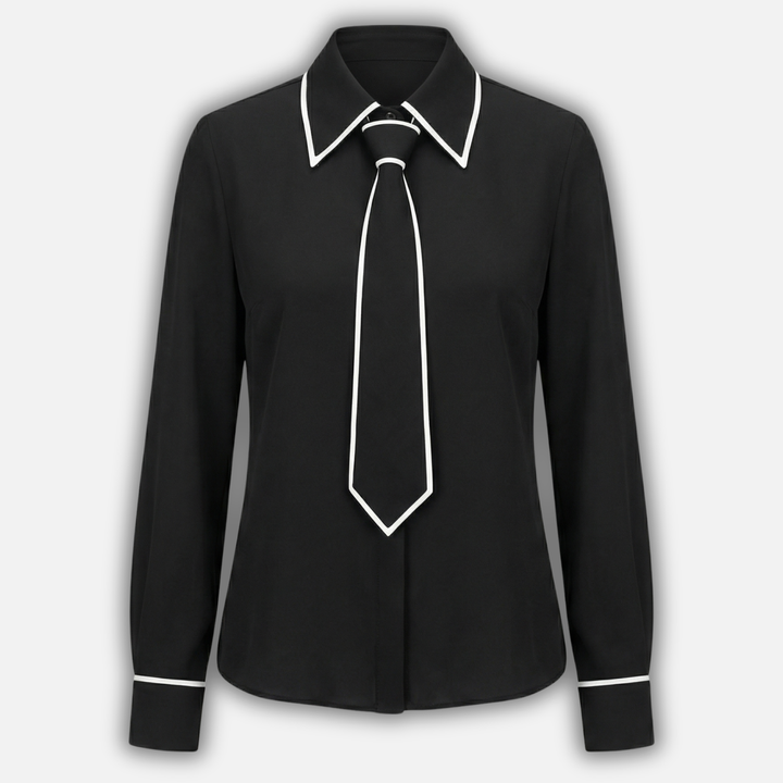 Blusa con bordo a contrasto e cravatta rimovibile