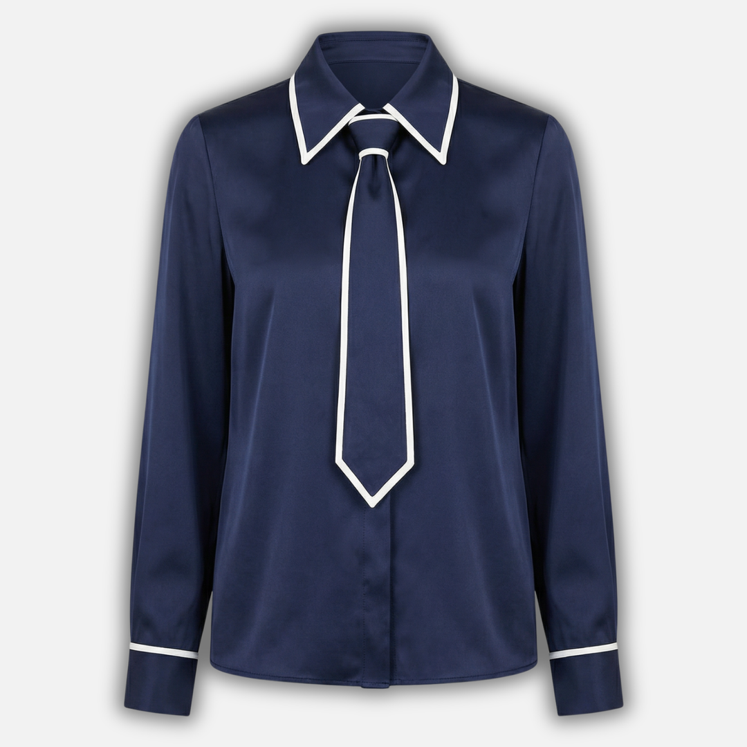 Blusa con bordo a contrasto e cravatta rimovibile