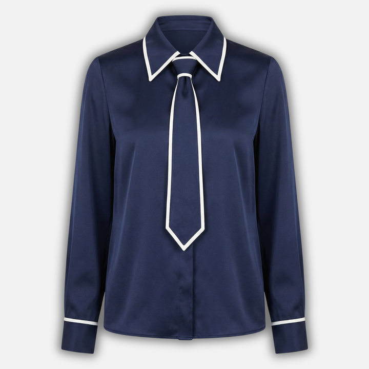 Blusa con bordo a contrasto e cravatta rimovibile