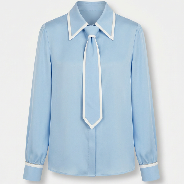 Blusa con bordo a contrasto e cravatta rimovibile