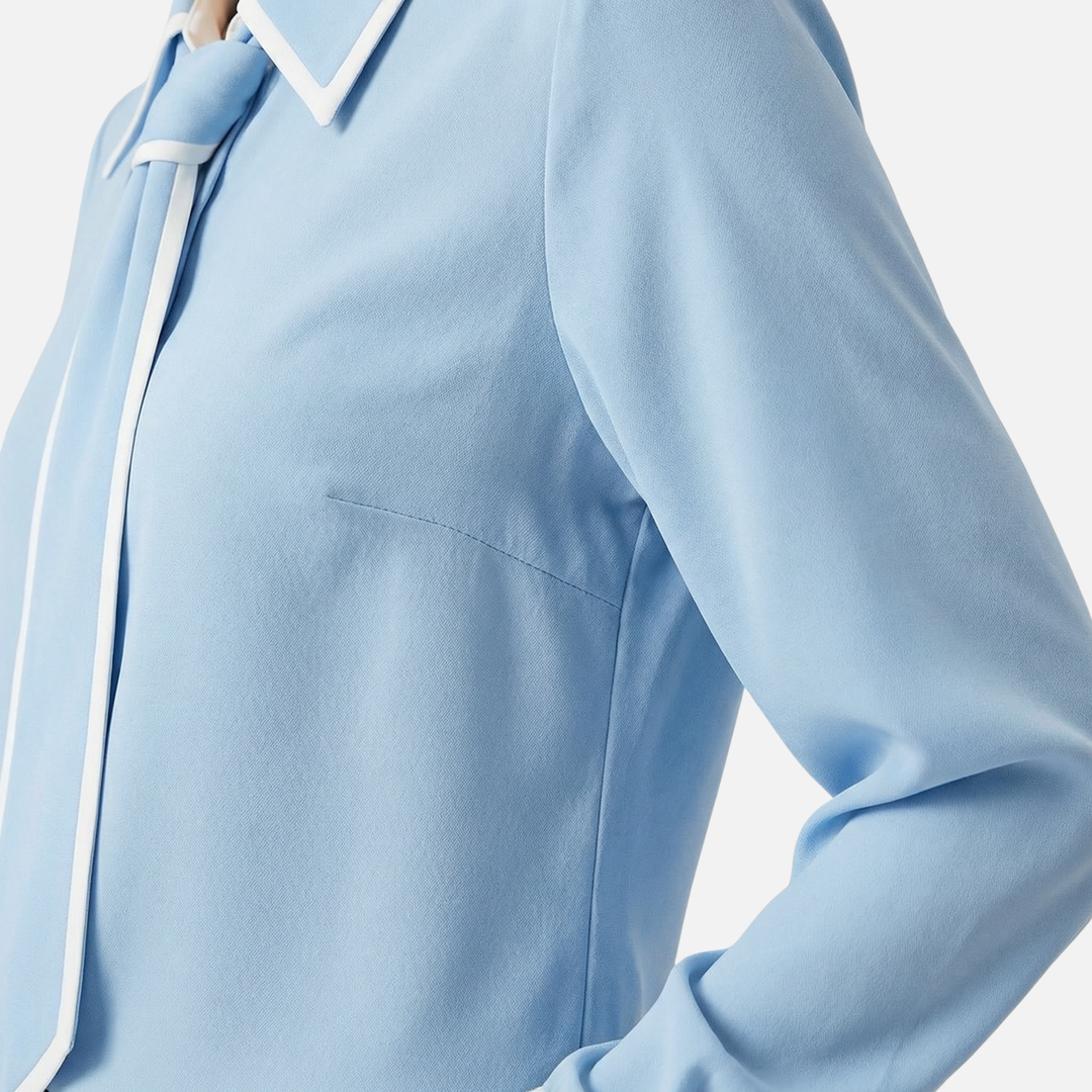 Blusa con bordo a contrasto e cravatta rimovibile