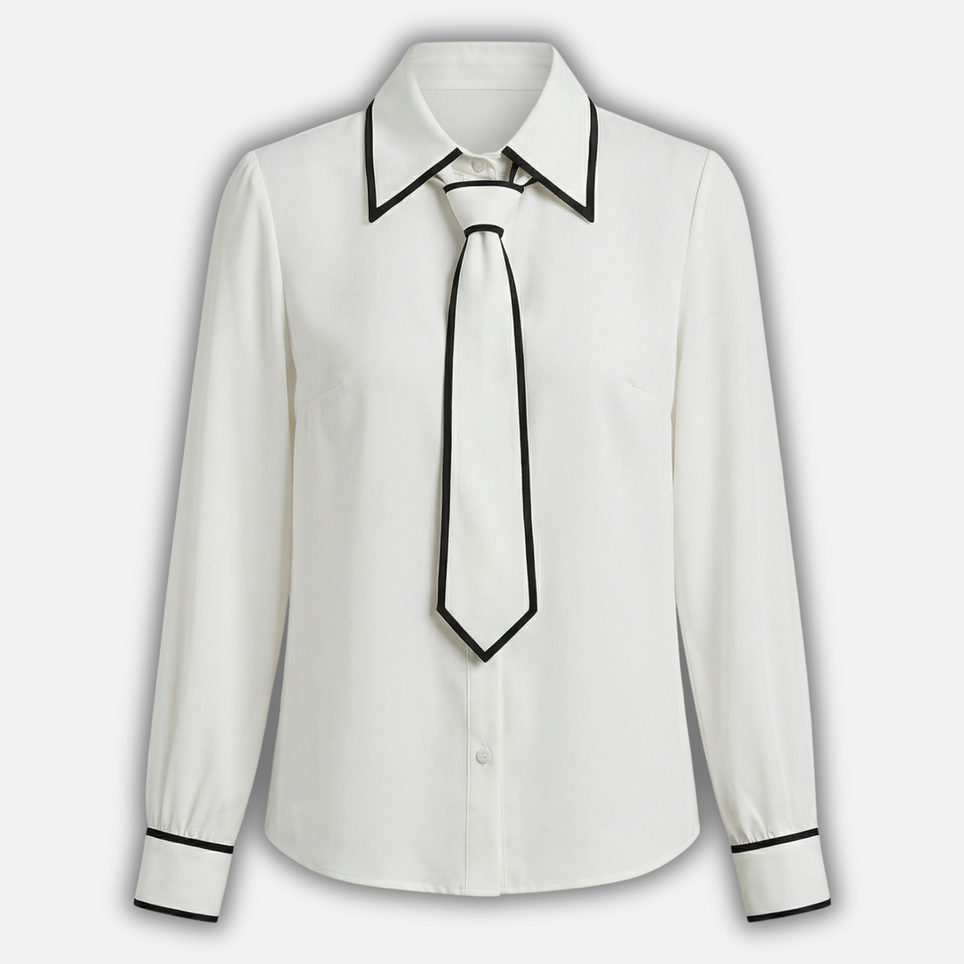 Blusa con bordo a contrasto e cravatta rimovibile