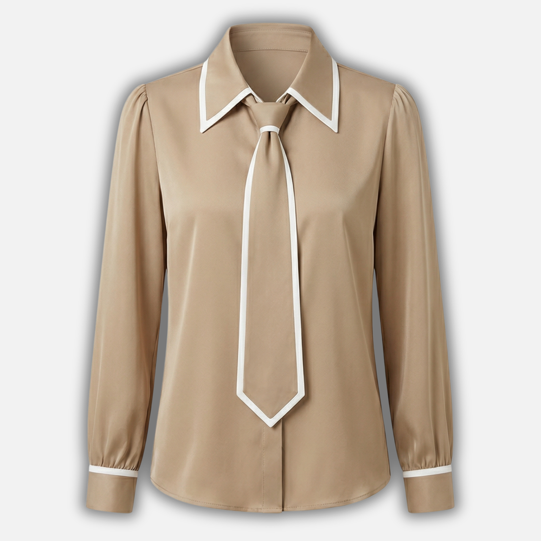 Blusa con bordo a contrasto e cravatta rimovibile