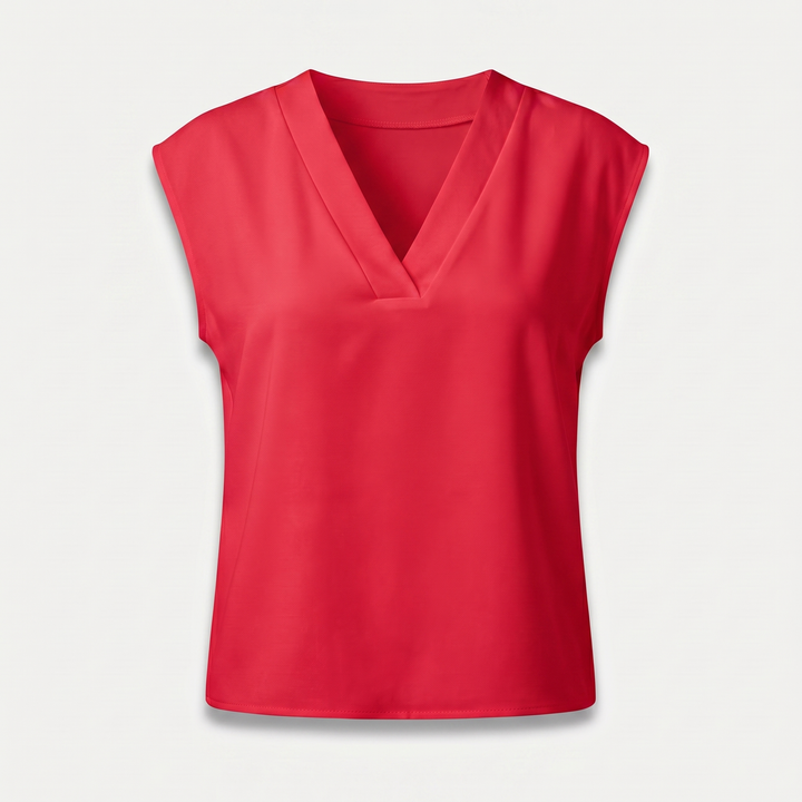 Blusa in crepe con scollatura a V e maniche corte