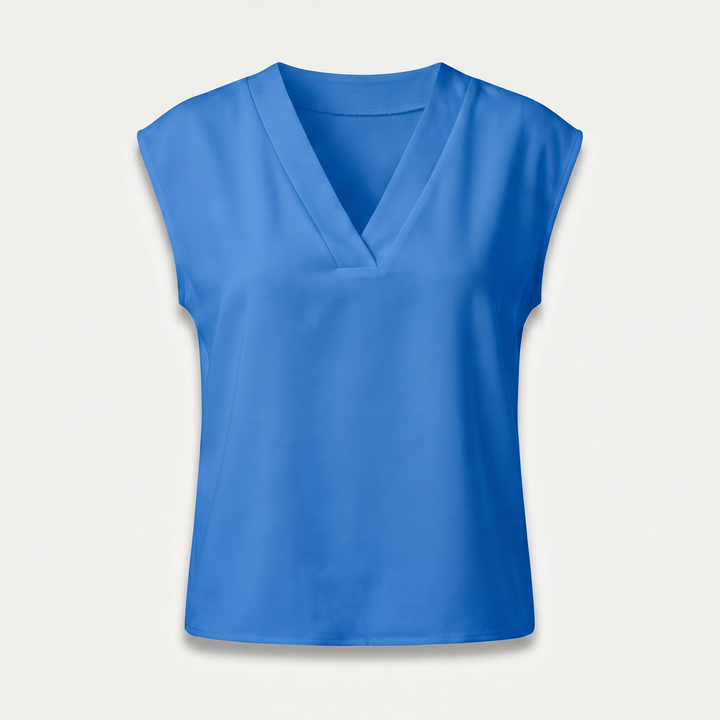 Blusa in crepe con scollatura a V e maniche corte