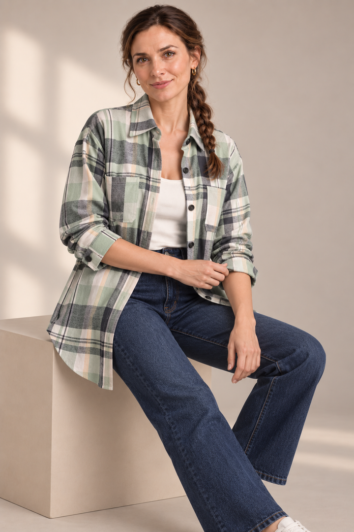 Drahomila | Camicia lunga a quadri in cotone con bottoni