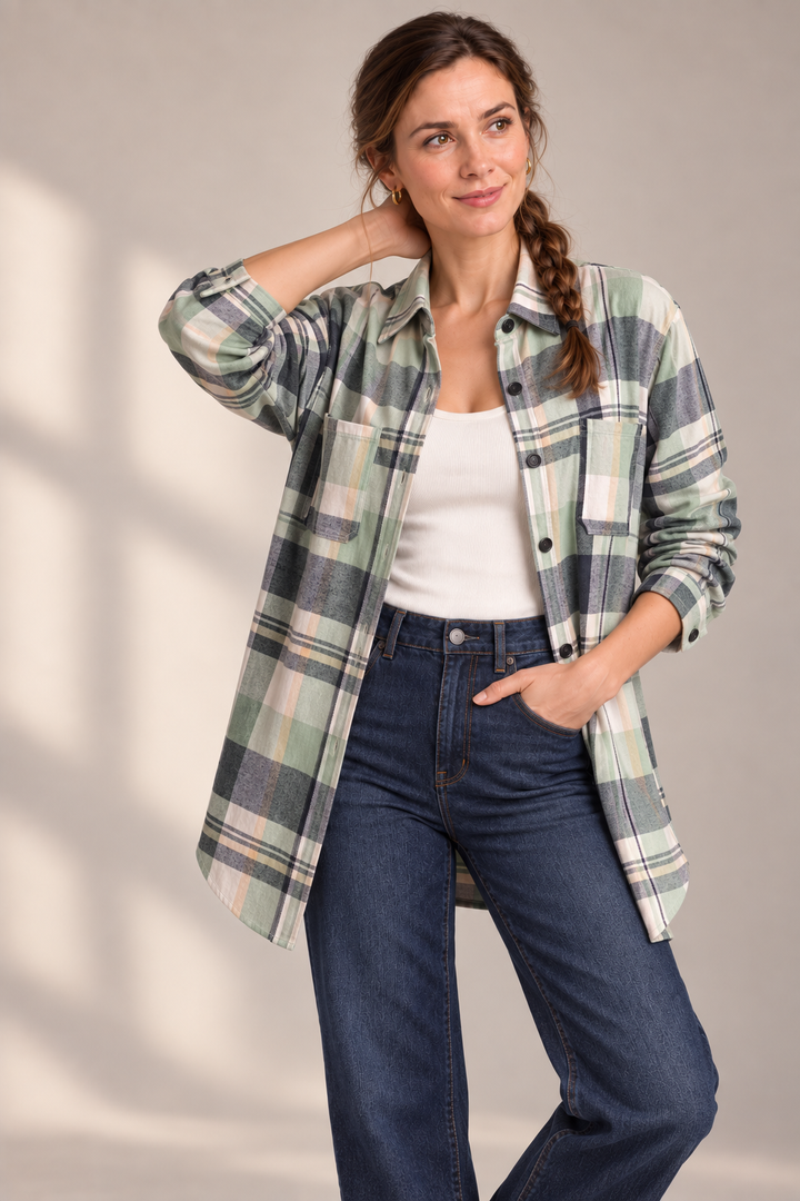 Drahomila | Camicia lunga a quadri in cotone con bottoni
