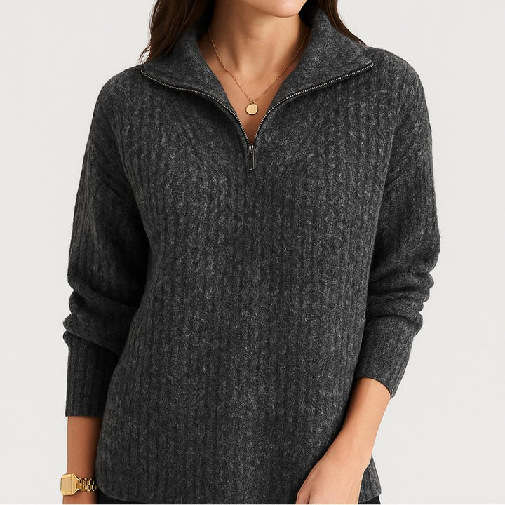 Maglione lavorato a maglia con colletto alto e zip corta
