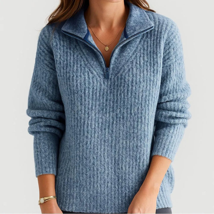 Maglione lavorato a maglia con colletto alto e zip corta