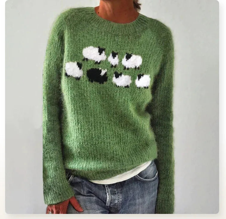 Maglione verde a maglia con motivo di pecore