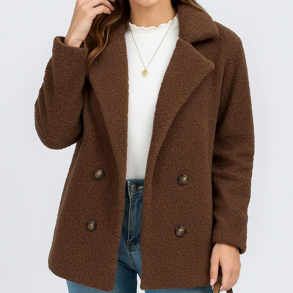 Cappotto corto in poliestere con chiusura doppiopetto