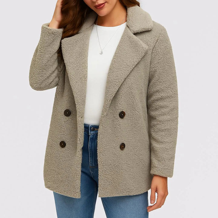 Cappotto corto in poliestere con chiusura doppiopetto