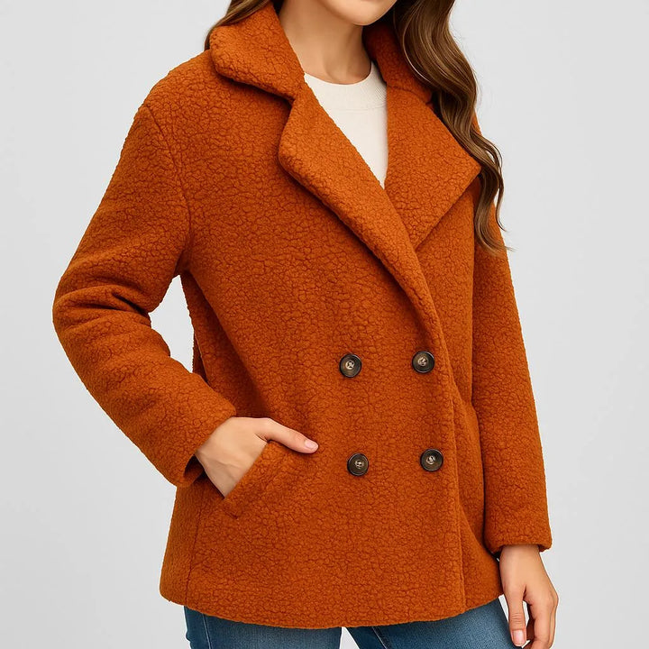Cappotto corto in poliestere con chiusura doppiopetto