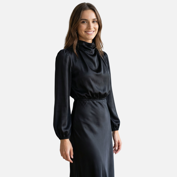 Kornélia | Abito midi con maniche lunghe e vita alta