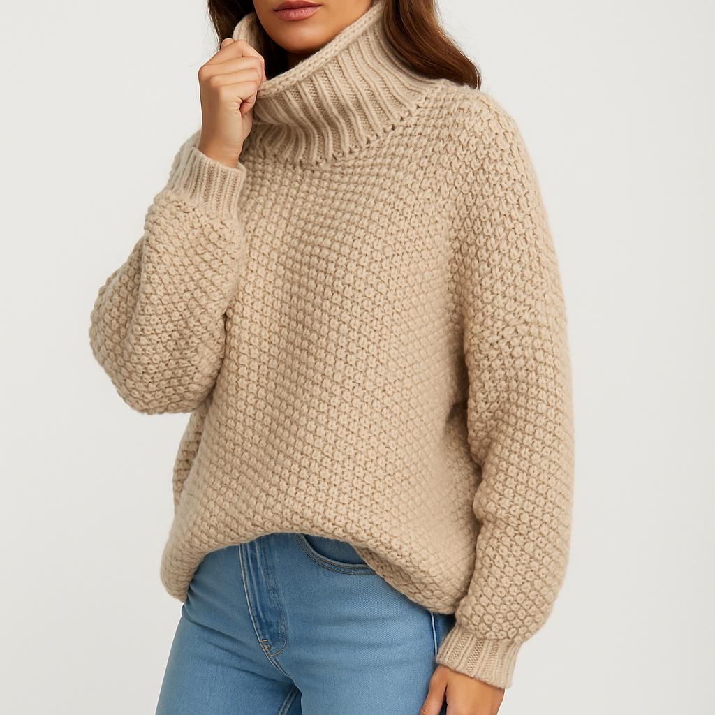 Maglione strutturato lavorato a maglia in misto lana e viscosa con collo alto
