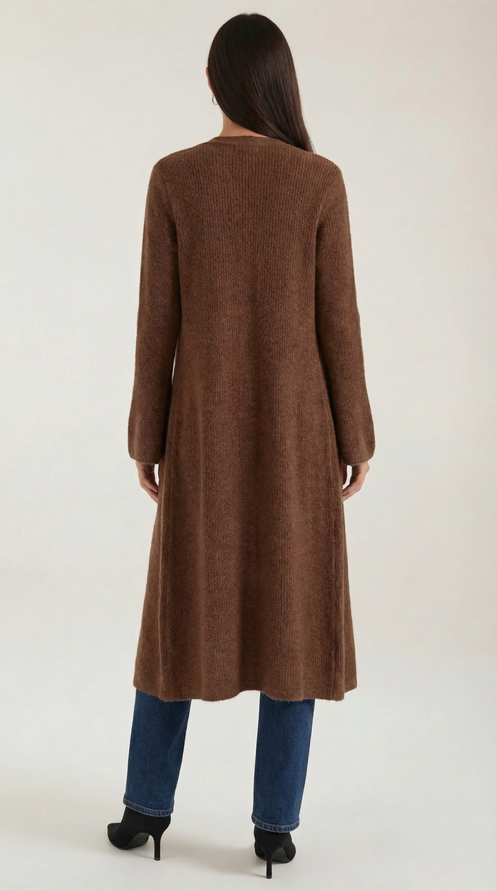 Cardigan lungo a coste con scollatura a V