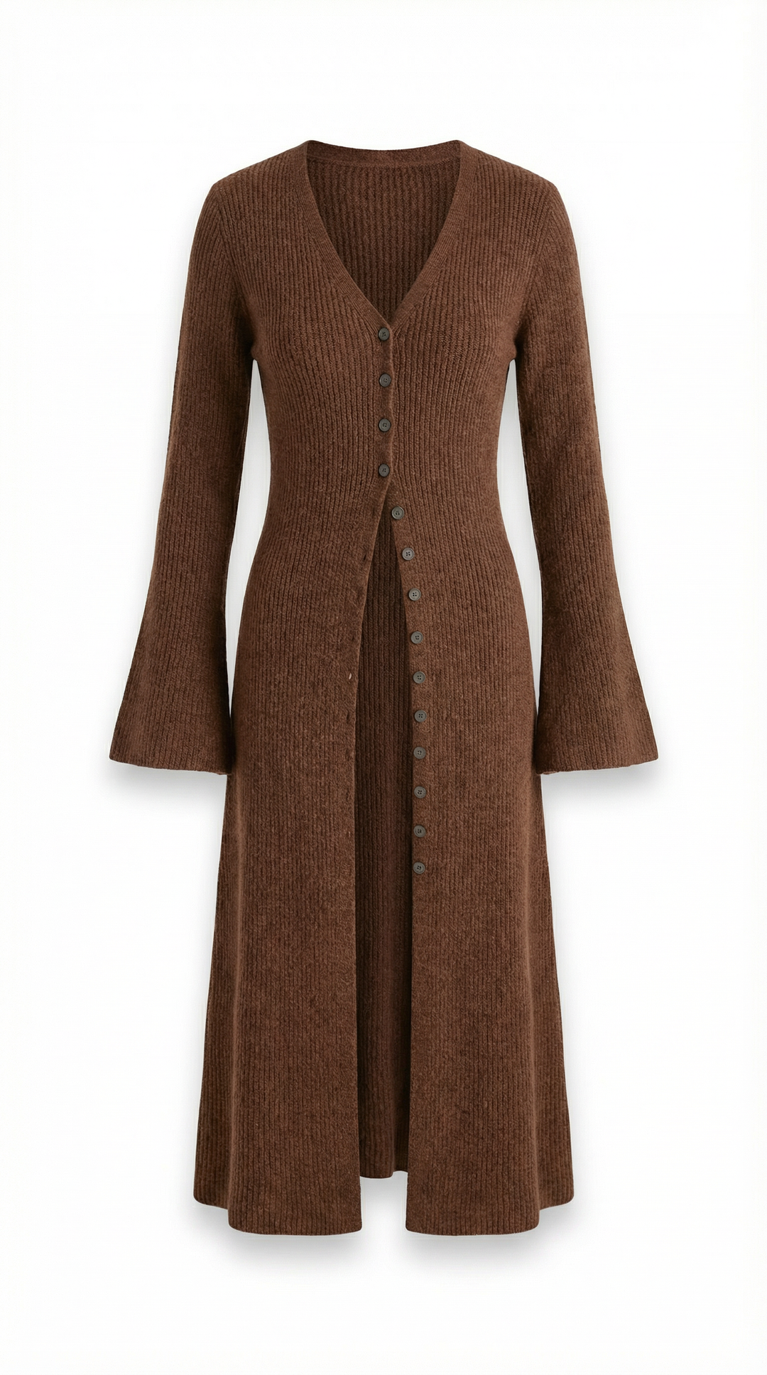 Cardigan lungo a coste con scollatura a V