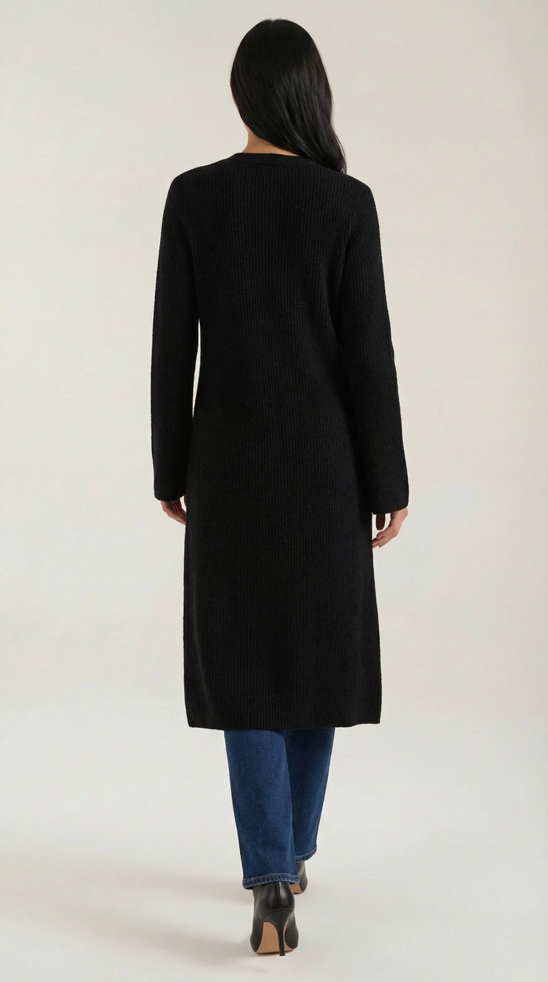 Cardigan lungo a coste con scollatura a V