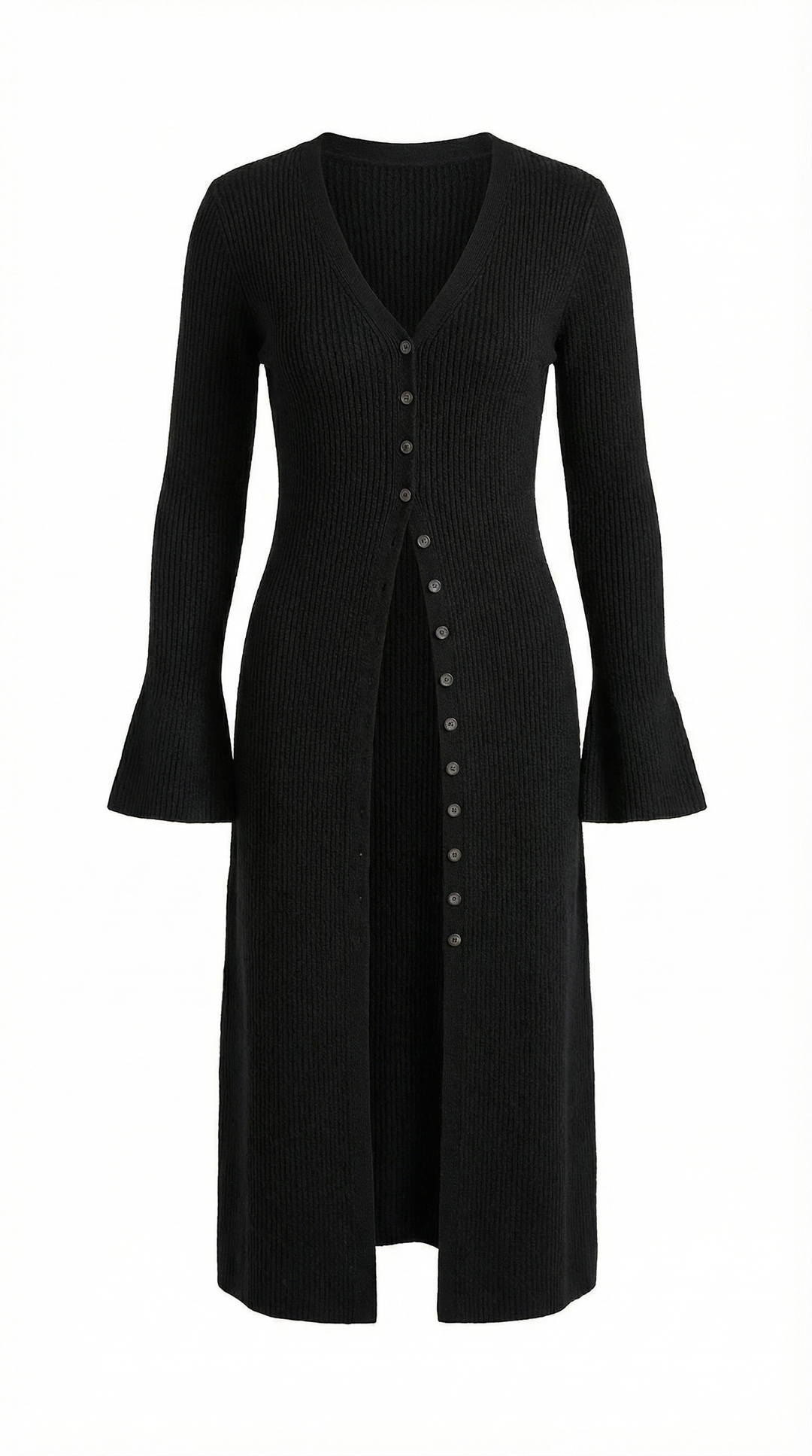 Cardigan lungo a coste con scollatura a V